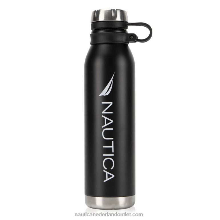 logo dubbelwandige roestvrijstalen waterfles echt zwart Nautica 0828F915 Heren