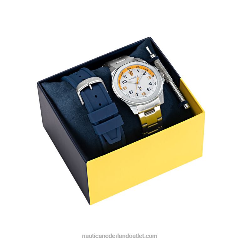 roestvrijstalen en siliconen horlogebox set multi Nautica 0828F305 Heren