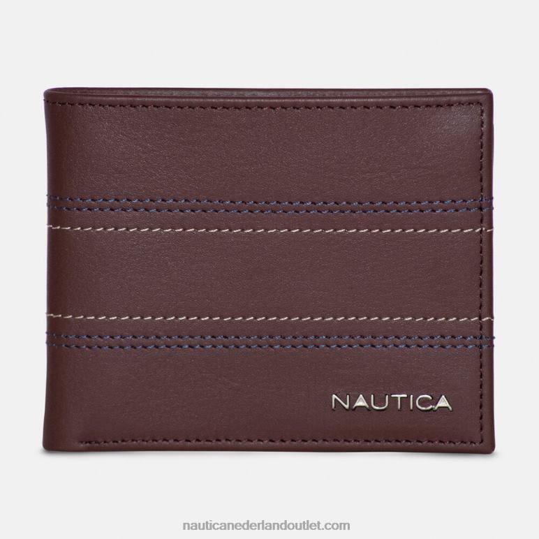 lederen tweevoudige portemonnee bruine steen Nautica 0828F228 Heren