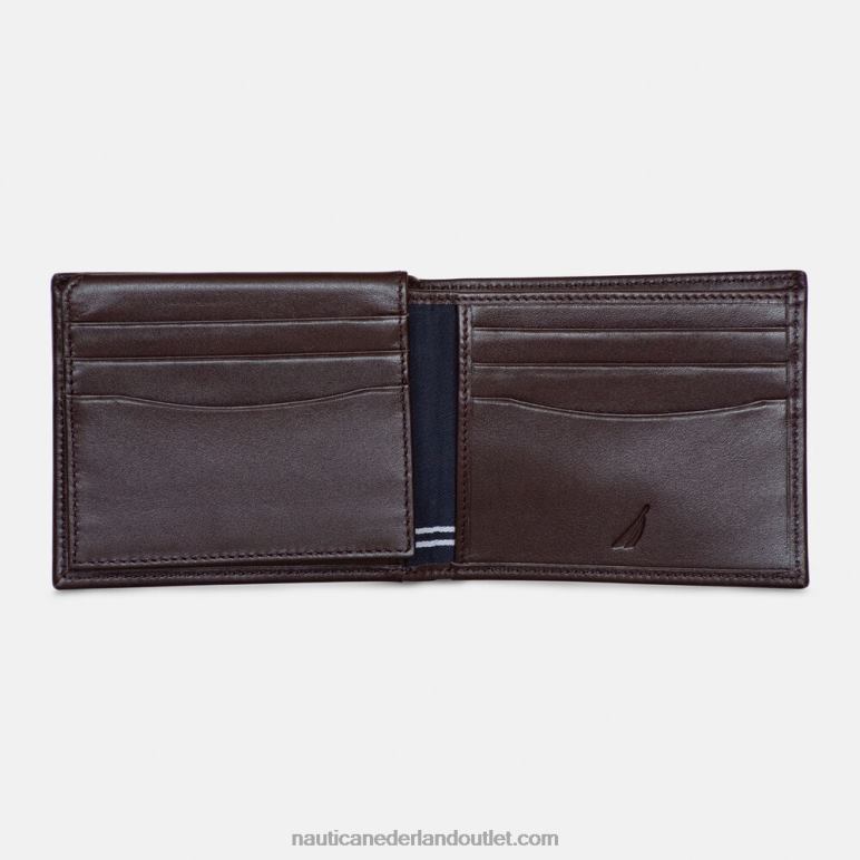 leren bifold portemonnee bruine steen Nautica 0828F280 Heren