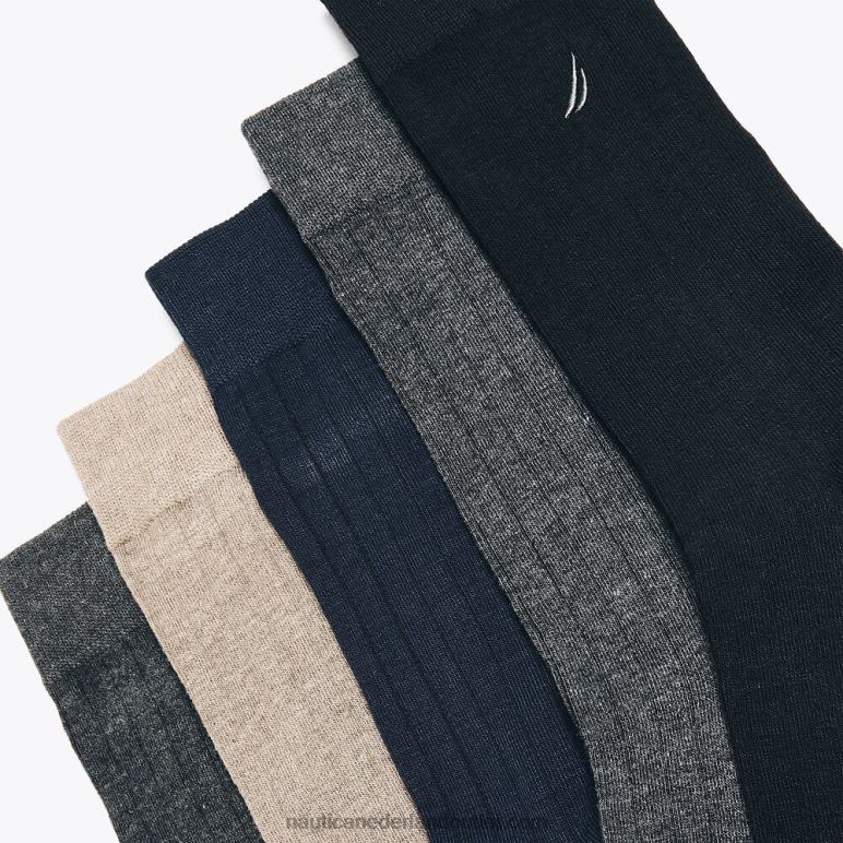 effen geribbelde geklede sokken 5-pack zwarte onyx Nautica 0828F105 Heren