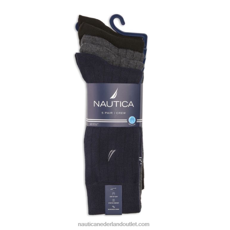geribbelde effen geklede sokken 5-pack houtskool Nautica 0828F101 Heren