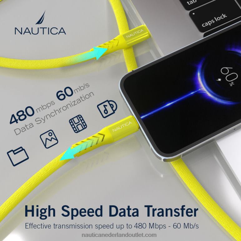 Lightning-naar-usb-c-kabel van 2 meter lang geel Nautica 0828F331 Heren