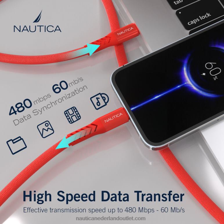 Lightning-naar-usb-c-kabel van 2 meter lang nautica rood/oranje Nautica 0828F312 Heren