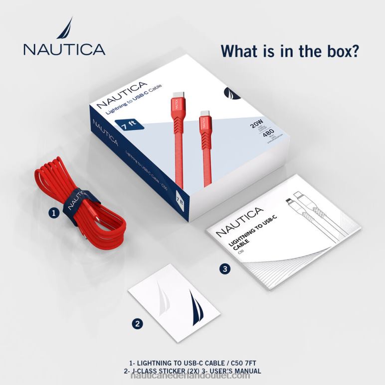Lightning-naar-usb-c-kabel van 2 meter lang nautica rood/oranje Nautica 0828F312 Heren