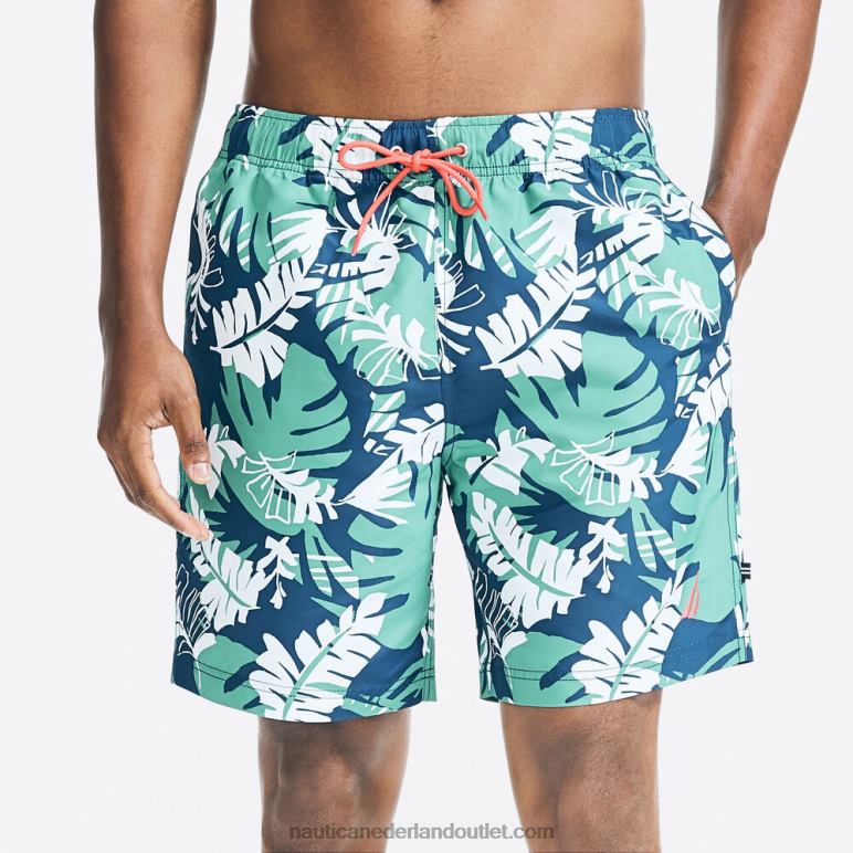 20 cm grote en lange, duurzaam vervaardigde sneldrogende zwembroek met print landgoed blauw Nautica 0828F238 Heren