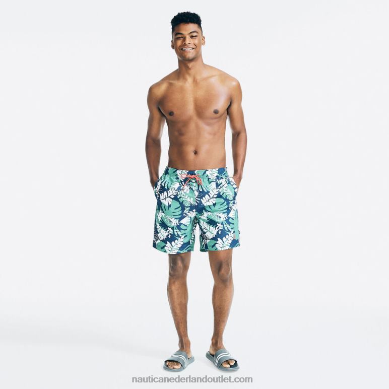 20 cm grote en lange, duurzaam vervaardigde sneldrogende zwembroek met print landgoed blauw Nautica 0828F238 Heren