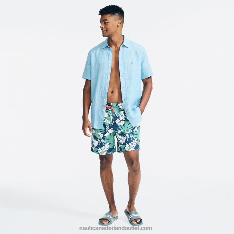 20 cm grote en lange, duurzaam vervaardigde sneldrogende zwembroek met print landgoed blauw Nautica 0828F238 Heren