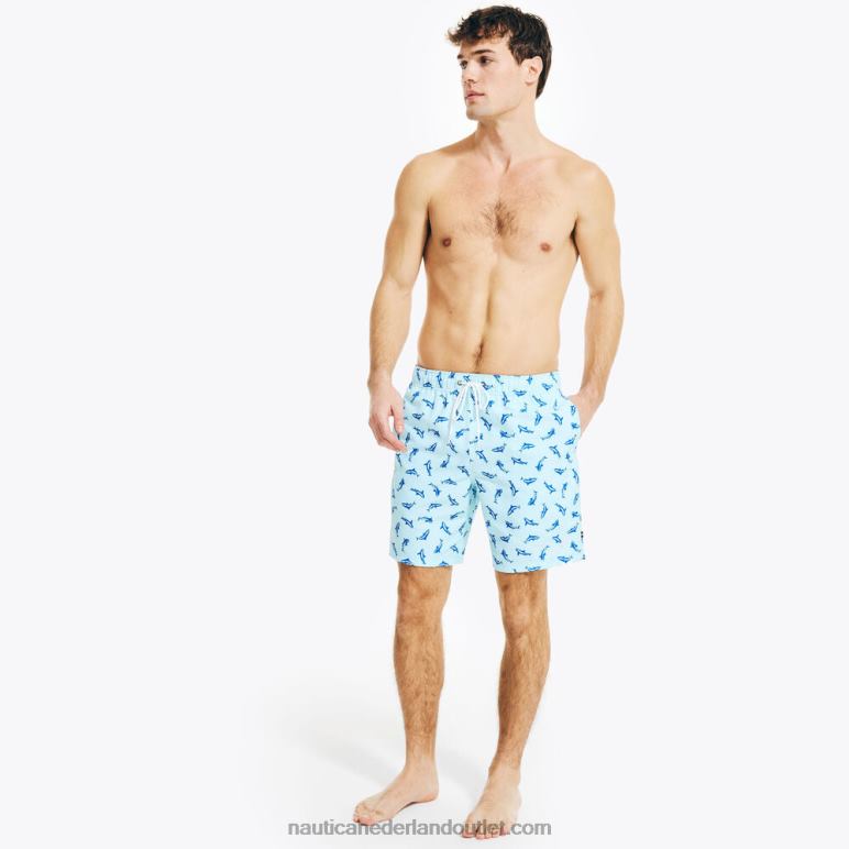 20 cm grote en lange, duurzaam vervaardigde zwembroek met haaienprint zuid strand aqua Nautica 0828F525 Heren
