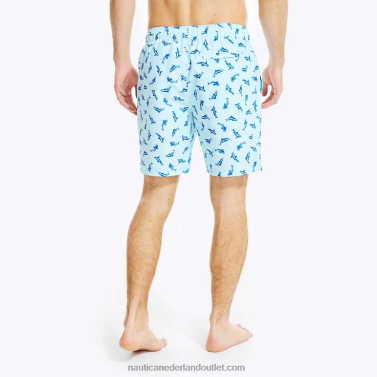 20 cm grote en lange, duurzaam vervaardigde zwembroek met haaienprint zuid strand aqua Nautica 0828F525 Heren