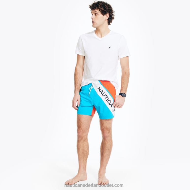 Sneldrogende zwembroek van 15 cm met kleurvlakken Hawaiiaanse oceaan Nautica 0828F618 Heren