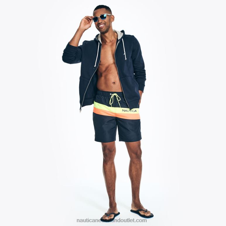 duurzaam vervaardigde 6 \"diagonaal gestreepte sneldrogende zwembroek marine Nautica 0828F441 Heren