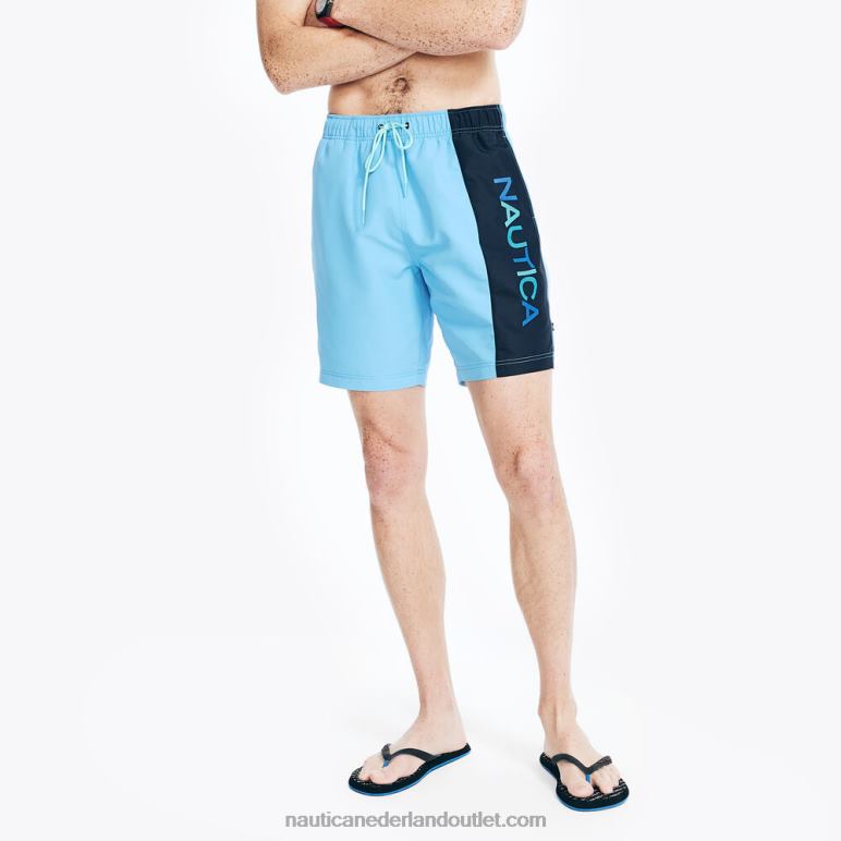 duurzaam vervaardigde sneldrogende zwembroek van 20 cm met colorblock-print azuur blauw Nautica 0828F372 Heren