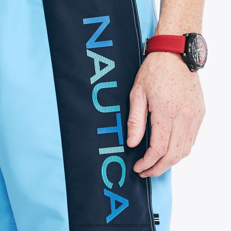 duurzaam vervaardigde sneldrogende zwembroek van 20 cm met colorblock-print azuur blauw Nautica 0828F372 Heren