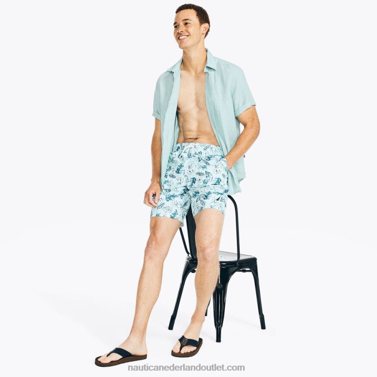 duurzaam vervaardigde zwembroek van 20 cm met tropische print zuid strand aqua Nautica 0828F176 Heren