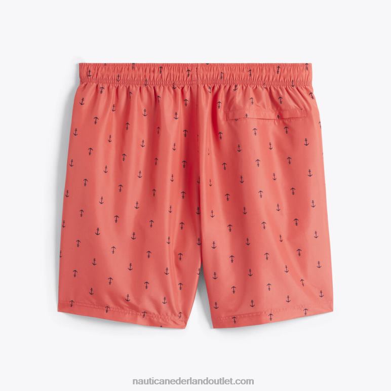 grote en hoge sneldrogende zwembroek met ankerprint glorie rood Nautica 0828F521 Heren