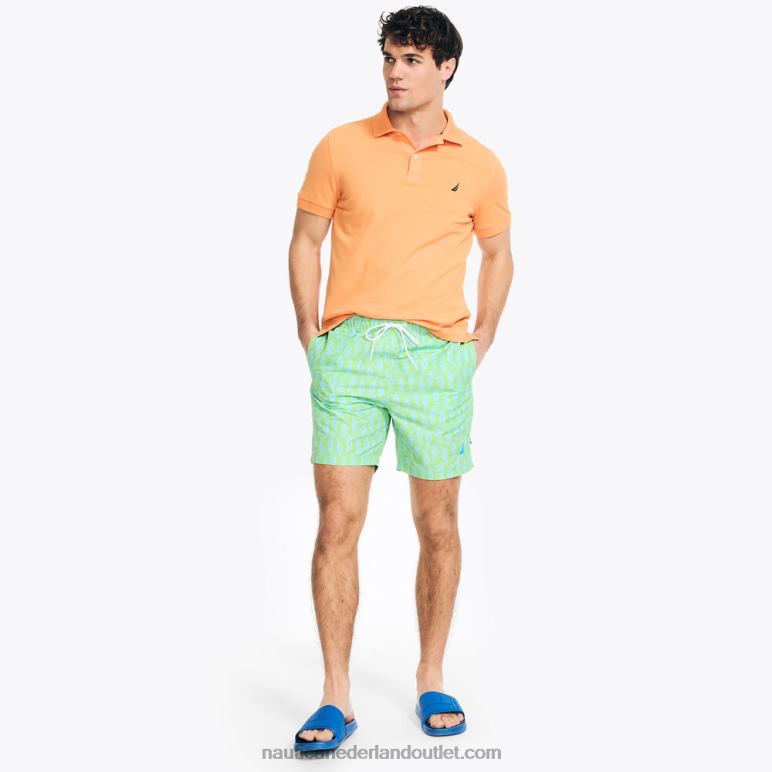 grote en lange, duurzaam vervaardigde zwembroek van 20 cm met zeepaardjesprint kalk branding Nautica 0828F409 Heren