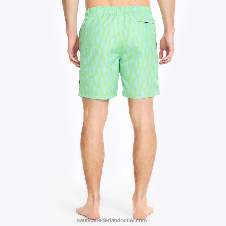 grote en lange, duurzaam vervaardigde zwembroek van 20 cm met zeepaardjesprint kalk branding Nautica 0828F409 Heren