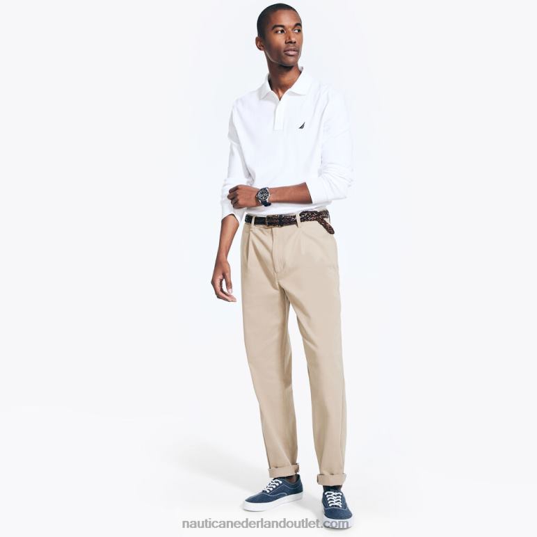 geplooide broek met klassieke pasvorm echt kaki Nautica 0828F34 Heren