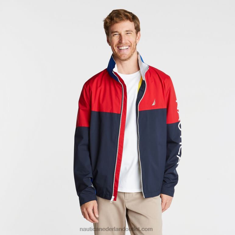 grote en lange lichtgewicht colorblock bomber met verborgen capuchon marine Nautica 0828F607 Heren