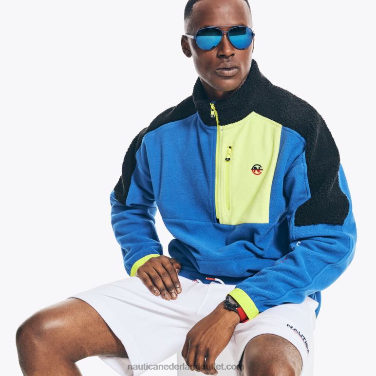 wedstrijd duurzaam vervaardigd mixed media jack met halve ritssluiting helder kobalt Nautica 0828F498 Heren