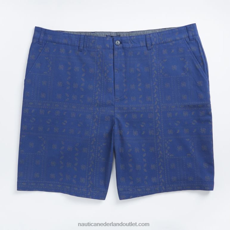 9,5 "grote en lange slim fit korte broek met print blauwe diepten Nautica 0828F540 Heren