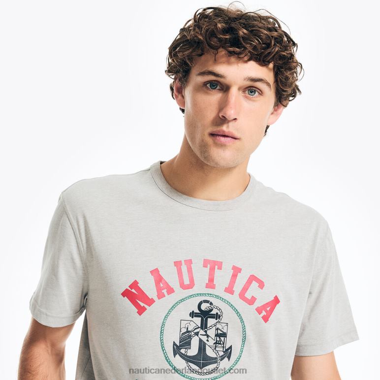 Logo grafische T-shirt pyjamabroek set grijze heide Nautica 0828F466 Heren