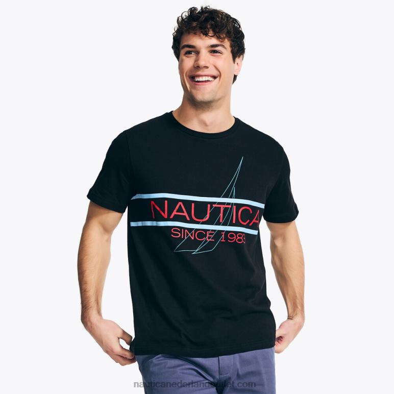logo grafische slaap t-shirt echt zwart Nautica 0828F56 Heren