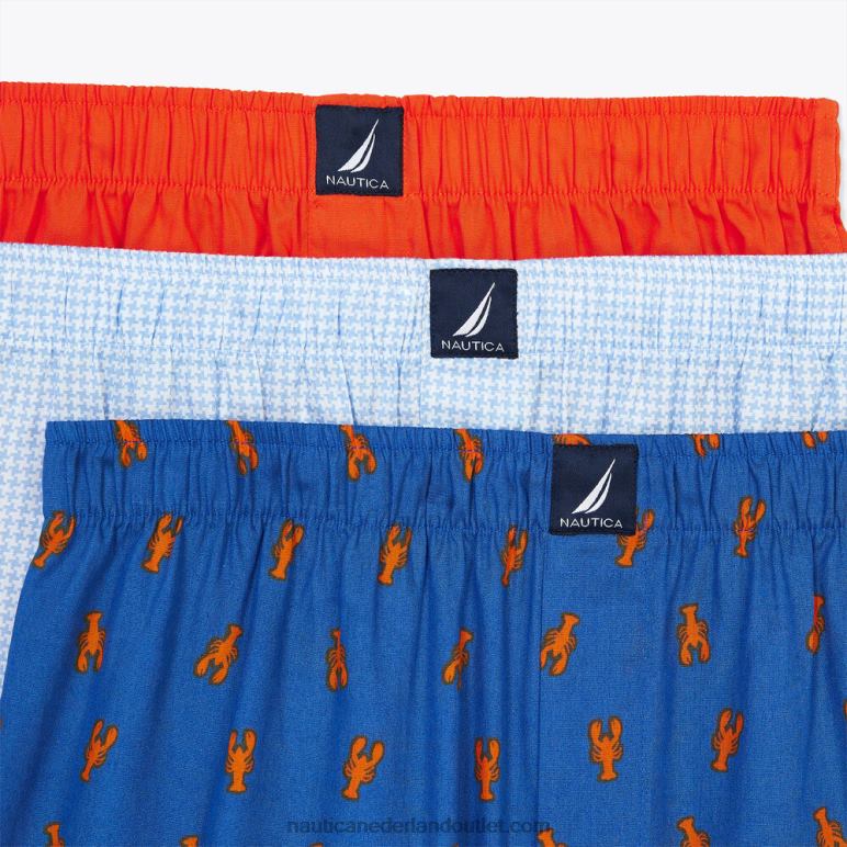 Geweven boxershorts met kreeftenprint 3-pack blauwe diepten Nautica 0828F109 Heren