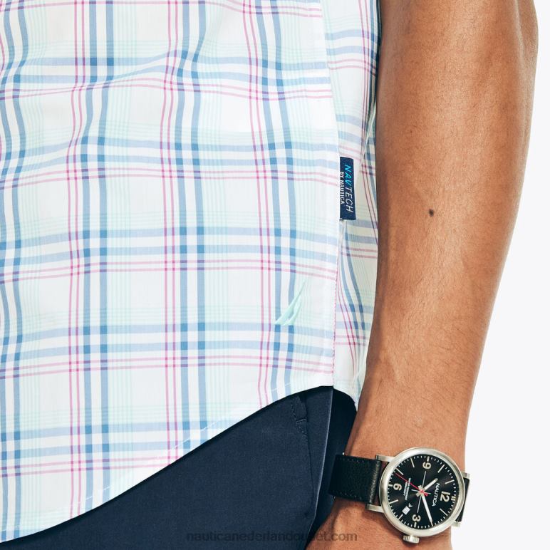 big & tall navtech geruit overhemd met klassieke pasvorm en korte mouwen Helder wit Nautica 0828F408 Heren