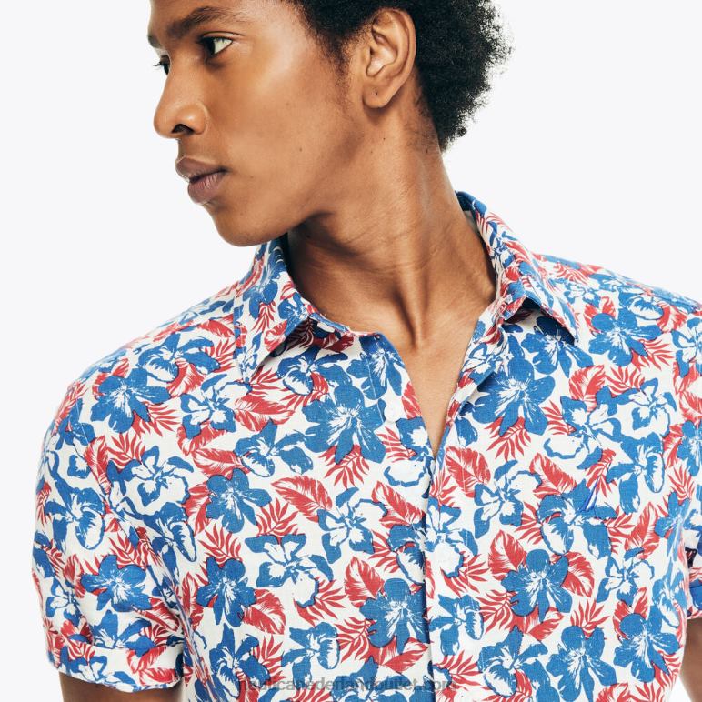 duurzaam vervaardigd bedrukt linnen overhemd met korte mouwen heemst Nautica 0828F245 Heren