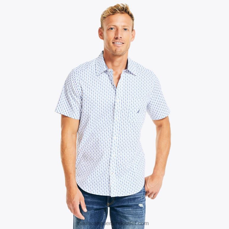 duurzaam vervaardigd bedrukt overhemd met korte mouwen Helder wit Nautica 0828F422 Heren