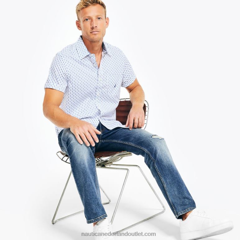 duurzaam vervaardigd bedrukt overhemd met korte mouwen Helder wit Nautica 0828F422 Heren