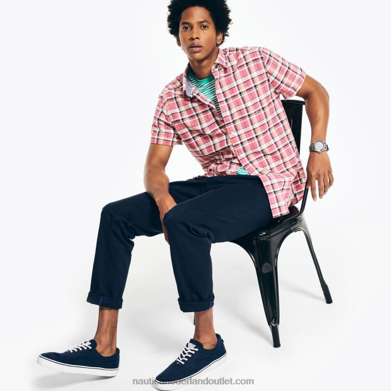 duurzaam vervaardigd geruit overhemd met korte mouwen oever roos Nautica 0828F390 Heren