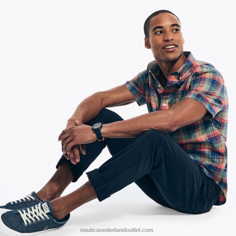 duurzaam vervaardigd geruit overhemd met korte mouwen schaduwrijke sparrenheide Nautica 0828F188 Heren