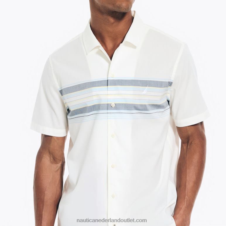 duurzaam vervaardigd kampeershirt met korte mouwen en borststreep zeil wit Nautica 0828F496 Heren