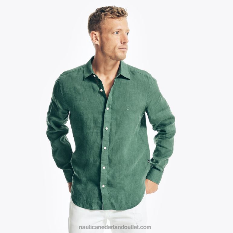 duurzaam vervaardigd linnen overhemd groen aan het meer Nautica 0828F706 Heren