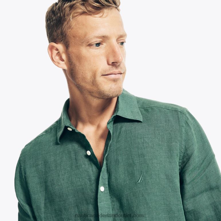 duurzaam vervaardigd linnen overhemd groen aan het meer Nautica 0828F706 Heren