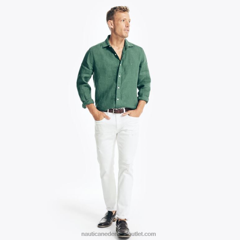 duurzaam vervaardigd linnen overhemd groen aan het meer Nautica 0828F706 Heren