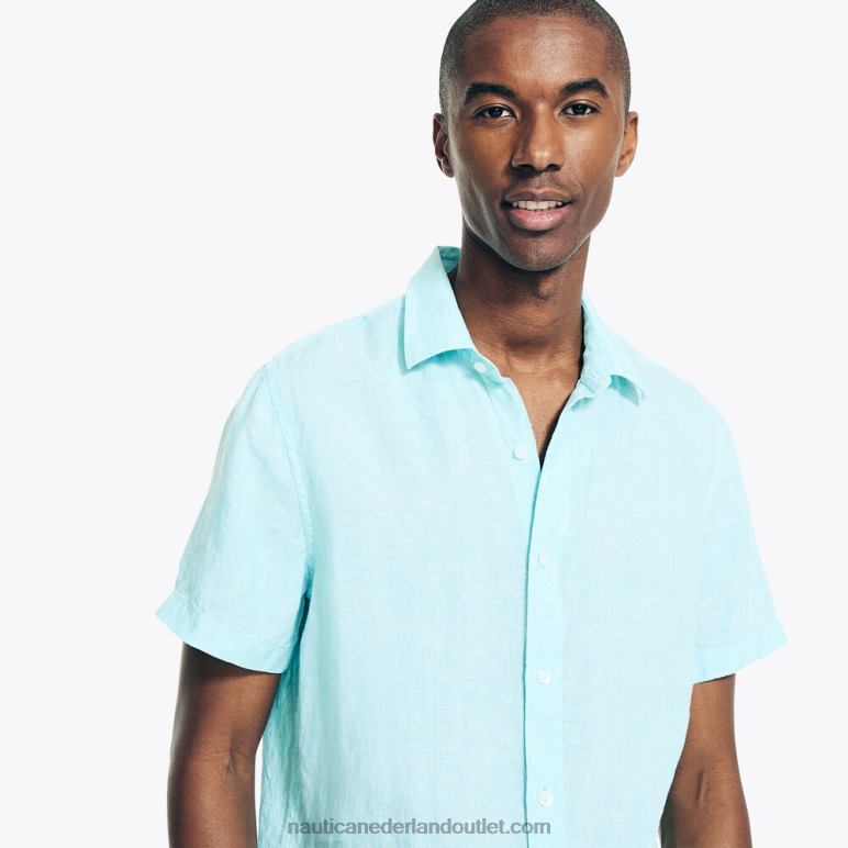 duurzaam vervaardigd linnen overhemd met korte mouwen engel blauw Nautica 0828F636 Heren
