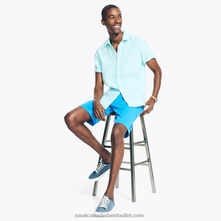 duurzaam vervaardigd linnen overhemd met korte mouwen engel blauw Nautica 0828F636 Heren