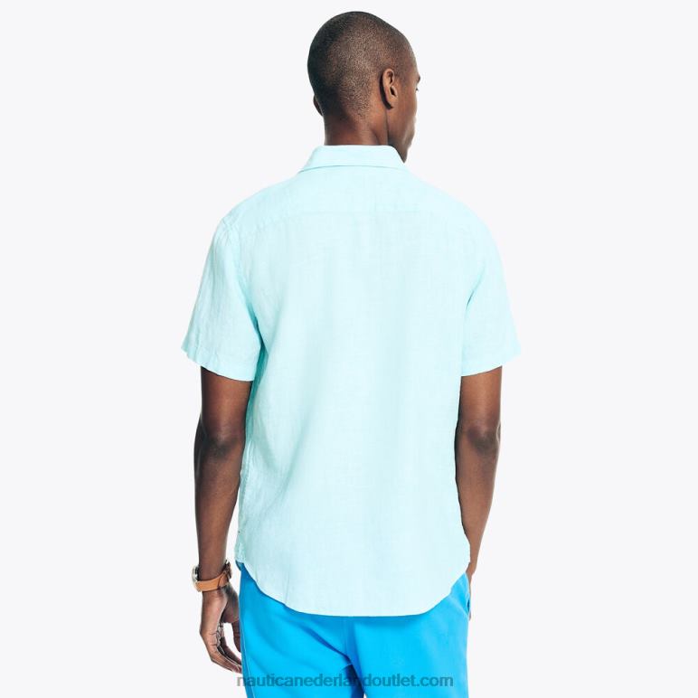 duurzaam vervaardigd linnen overhemd met korte mouwen engel blauw Nautica 0828F636 Heren