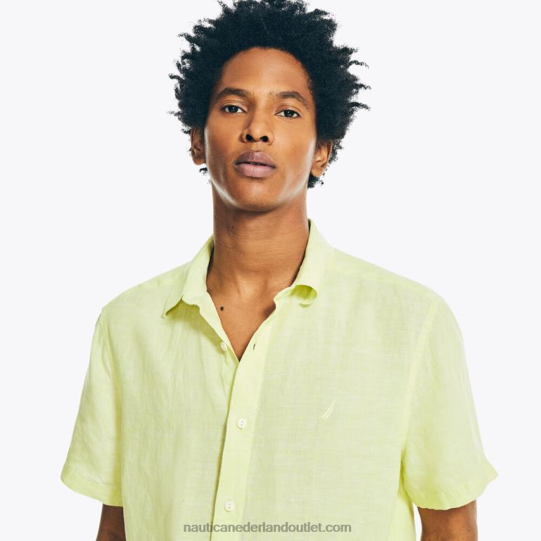 duurzaam vervaardigd linnen overhemd met korte mouwen heuvel olijf Nautica 0828F695 Heren