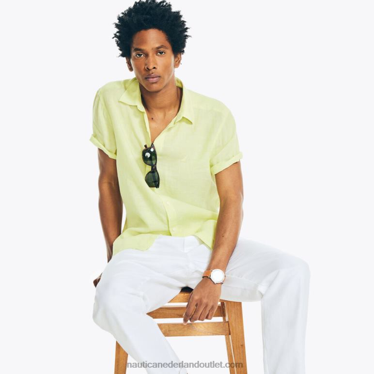 duurzaam vervaardigd linnen overhemd met korte mouwen heuvel olijf Nautica 0828F695 Heren