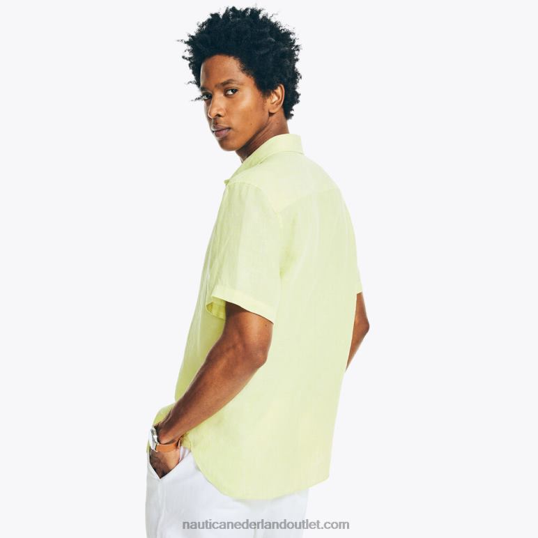 duurzaam vervaardigd linnen overhemd met korte mouwen heuvel olijf Nautica 0828F695 Heren