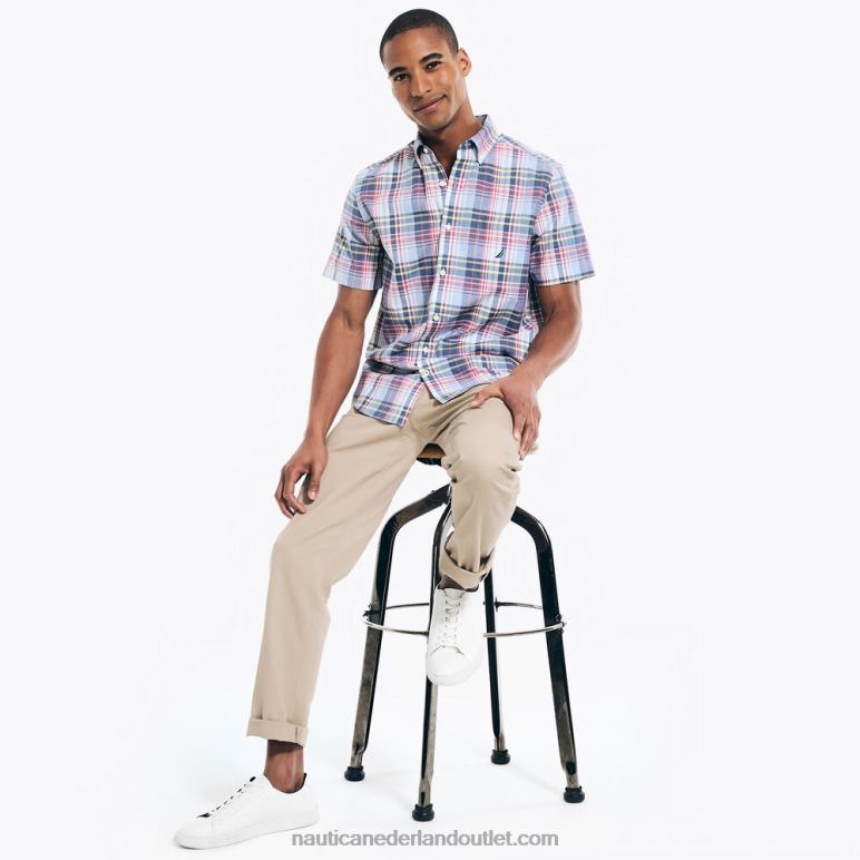 gemêleerd geruit overhemd met korte mouwen zee mist Nautica 0828F174 Heren