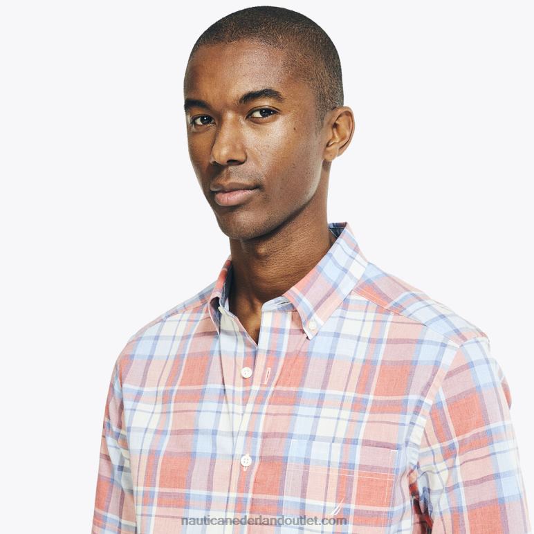 gemêleerd geruit oxford overhemd met korte mouwen matroos rood Nautica 0828F541 Heren