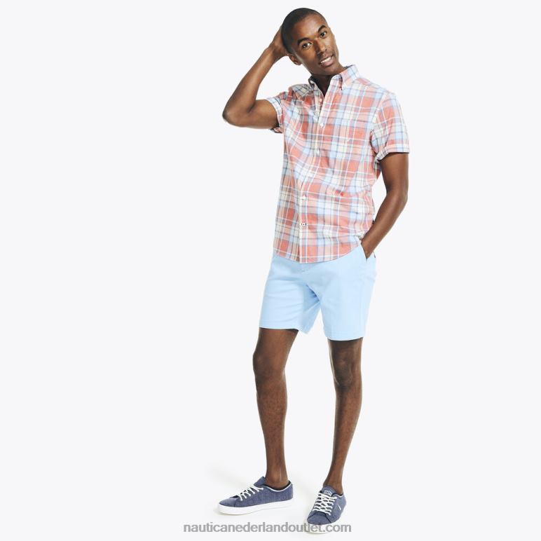 gemêleerd geruit oxford overhemd met korte mouwen matroos rood Nautica 0828F541 Heren