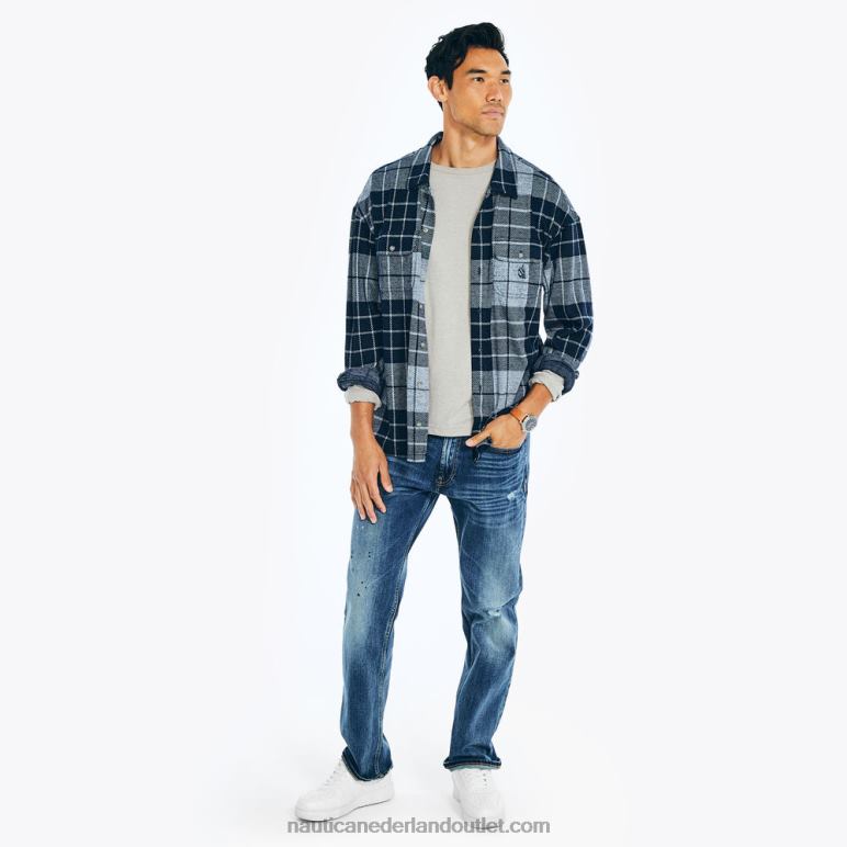 geruit jacquard overhemd marine Nautica 0828F240 Heren