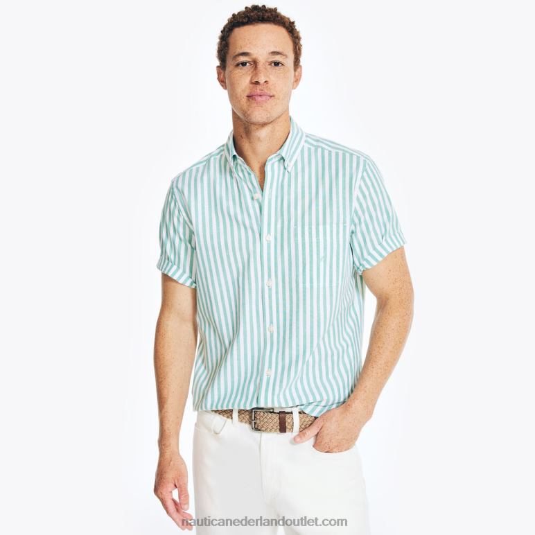 gestreept oxford overhemd met korte mouwen donkere dille Nautica 0828F403 Heren